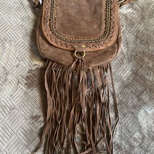 Boho Brown Suede Crossbody Bag with Fringe